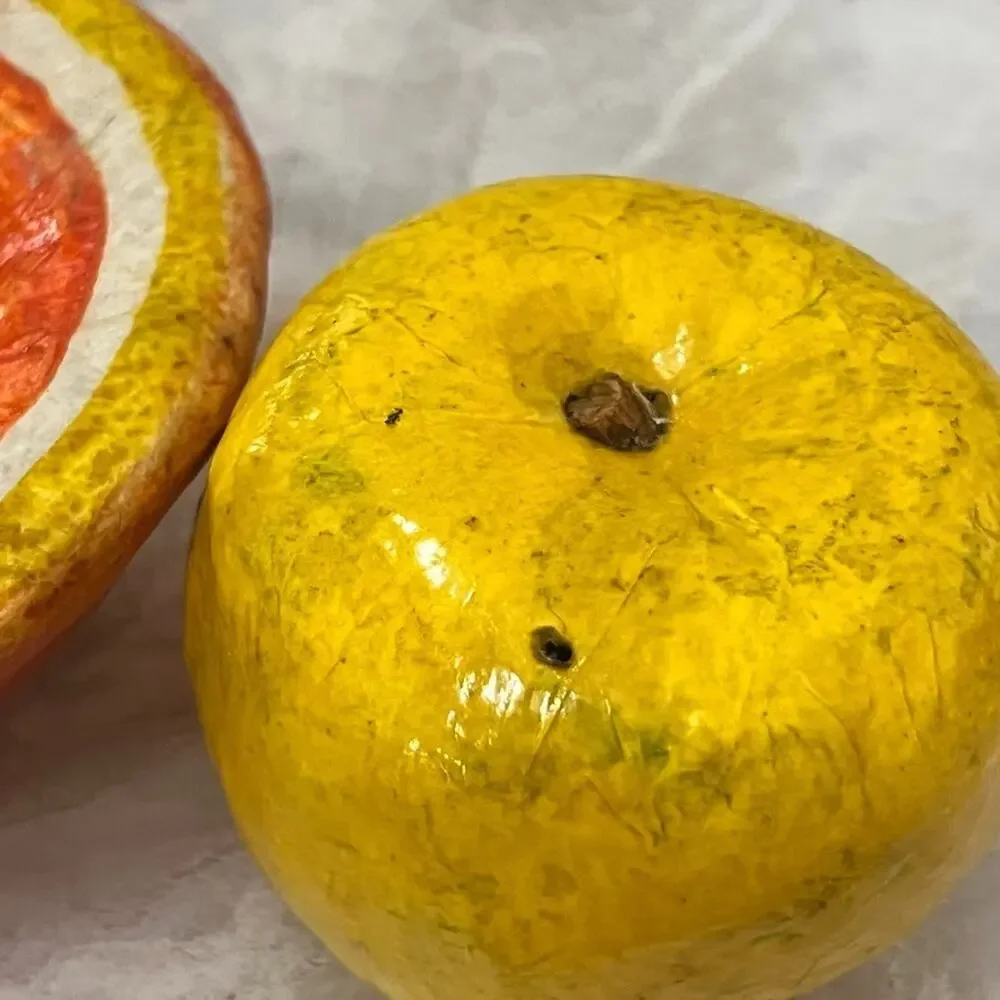 Paper-mache Yellow Apple & Grapefruit Vintage Display Decor Pair Of 2
